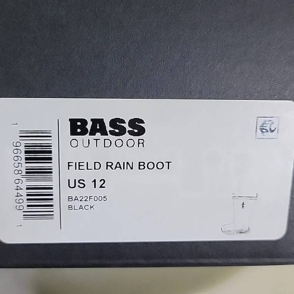BASS Outdoor Breathable Black Field Rainboot Mens Size 12 NEW
